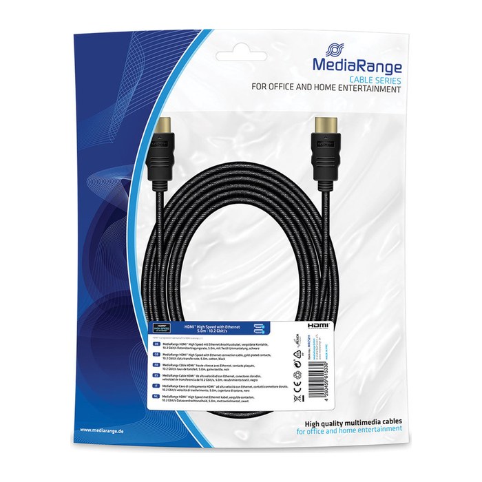 MediaRange HDMI High Speed Ethernet Anschlussk. 10Gibt/s 5m