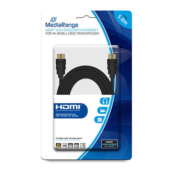 MediaRange HDMI-Kabel High Speed Ethernet 18 Gbit/s 5m schwa