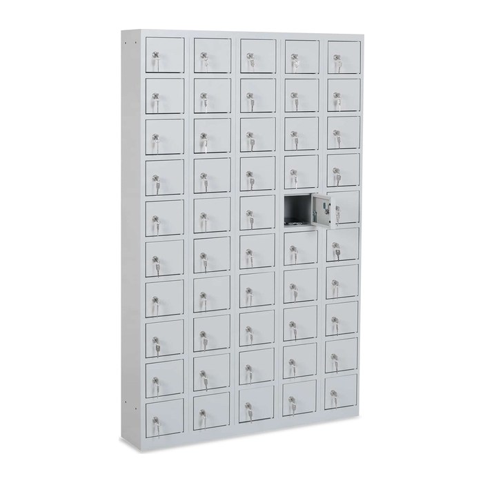 Stahl-Wertfachschrank – 50 Fächer – Lichtgrau