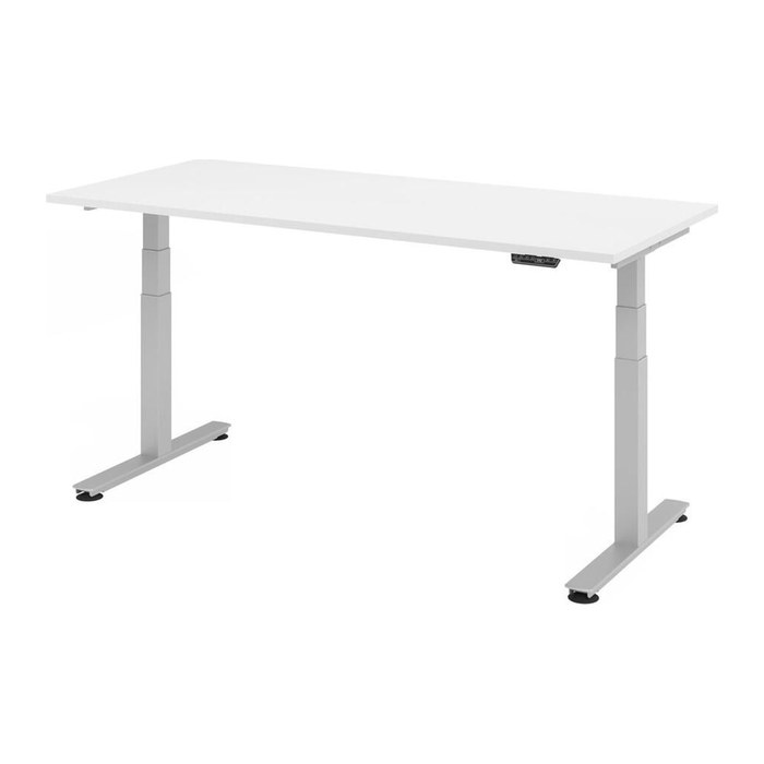 HAMMERBACHER XDSM19 elektrisch höhenverstellbarer Schreibtisch weiß rechteckig, T-Fuß-Gestell silber 180,0 x 80,0 cm