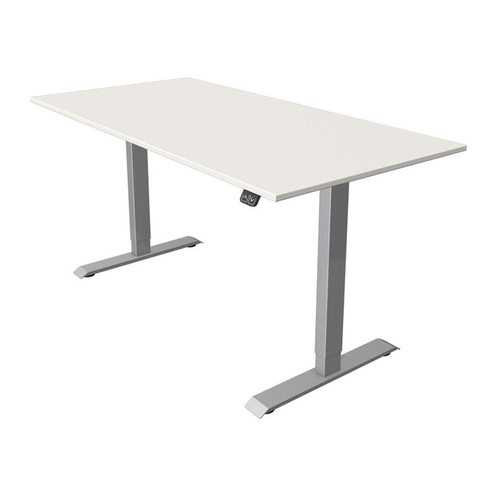 Kerkmann Move 1 elektrisch höhenverstellbarer Schreibtisch weiß rechteckig, T-Fuß-Gestell silber 160,0 x 80,0 cm