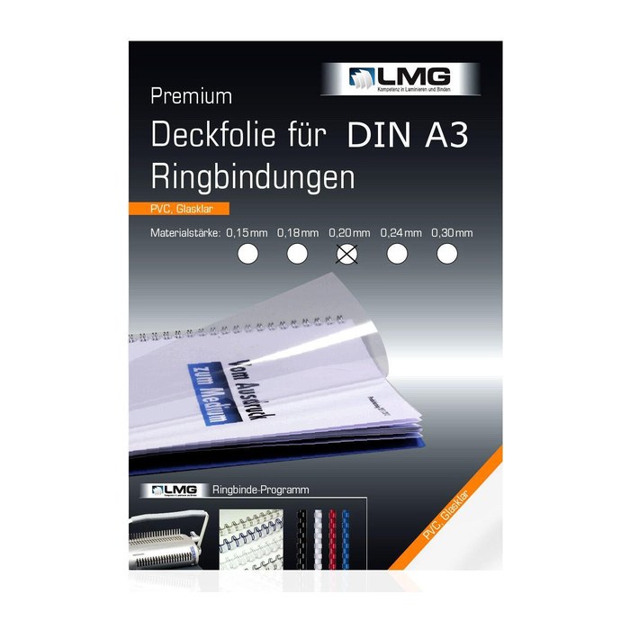 LMG Deckfolien für Bindemappen PREMIUM transparent, DIN A3 0,2 mm, 100 St.