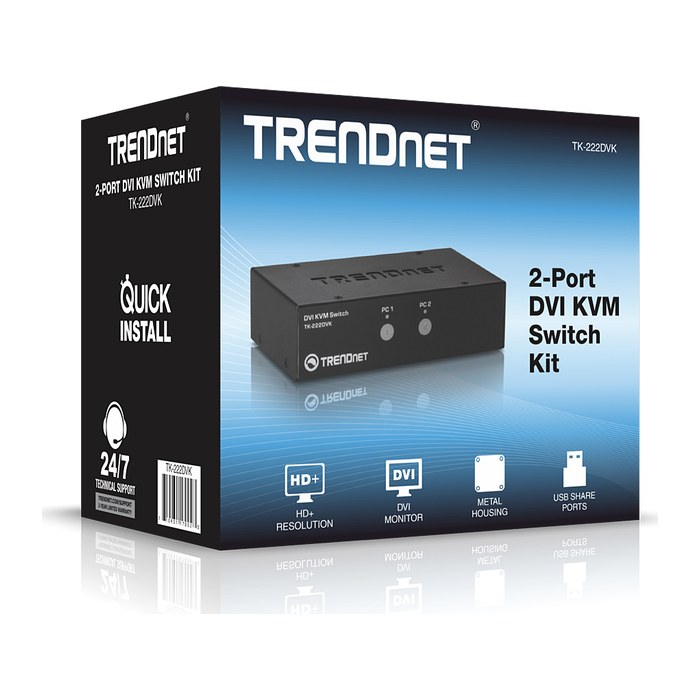TRENDnet KVM Switch 2-Port DVI/USB/Audio mit Kabeln