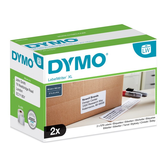 DYMO Etikettenrollen für Etikettendrucker S0947420 weiß, 102,0 x 59,0 mm, 2 x 575 Etiketten