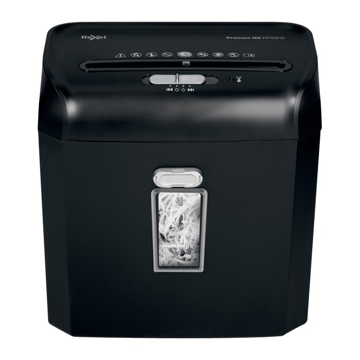Rexel ProMax RPS812 Aktenvernichter mit Streifenschnitt P-2, 6 mm, bis 8 Blatt, schwarz