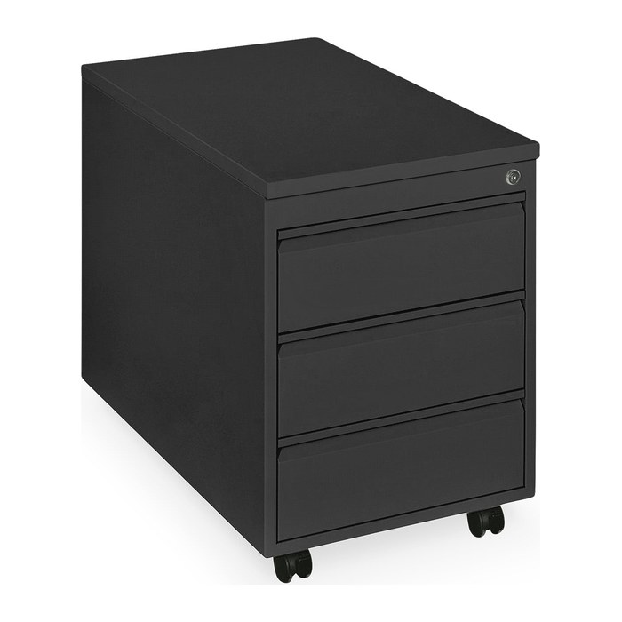 Rollcontainer aus Stahl inkl. Top (Korpus Tiefschwarz, 3 Schübe)