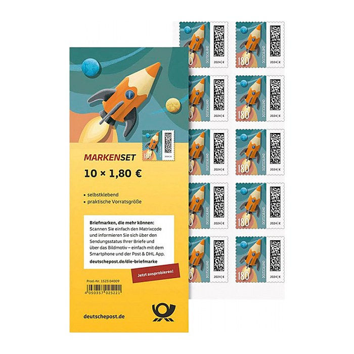 Deutsche Post 1,80 € Briefmarken "Raketenpost" selbstklebend, 10 St.