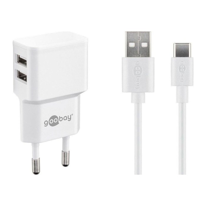 goobay Ladekabel mit Adapter weiß, Kabellänge: 1 m, 12 Watt