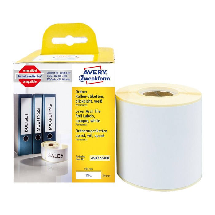 AVERY Zweckform Etikettenrolle für Etikettendrucker AS0722480 weiß, 190,0 x 59,0 mm, 1 x 110 Etiketten