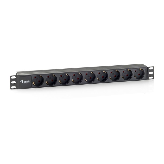 Equip 19" Steckdosenleiste 9xSchuko->St.90° sw. Pla.