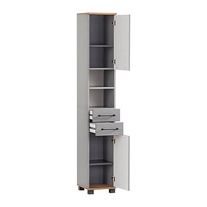 MÖBELPARTNER Badschrank Jelda 154231 platingrau, eiche-landhaus 30,3 x 32,6 x 180,9 cm