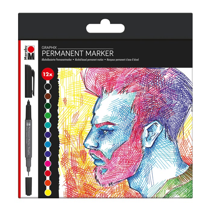 Marabu Graphix Significant Permanentmarker-Set farbsortiert 1,0 - 2,0 mm, 12 St.