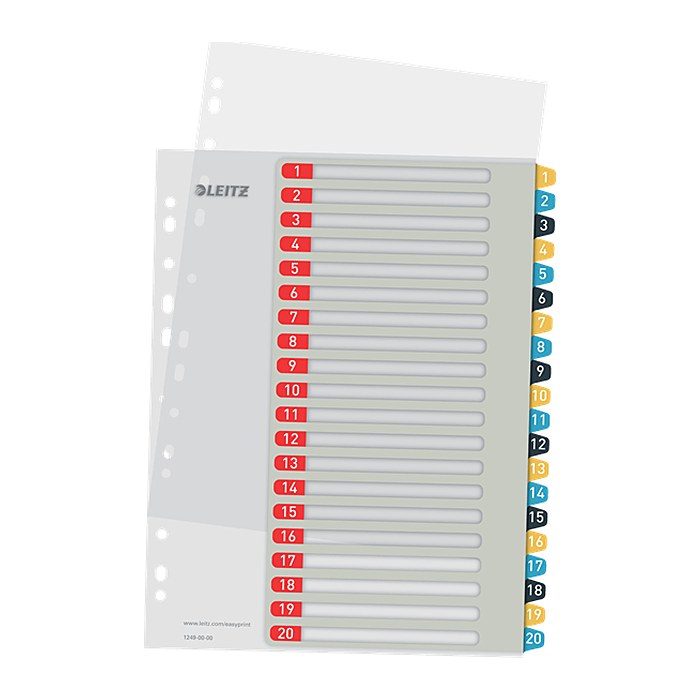 LEITZ Ordnerregister Cosy DIN A4+ Vollformat, Überbreite 1-20 farbig 20-teilig, 1 Satz