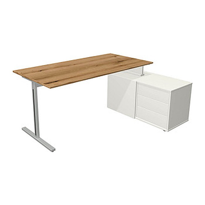 Kerkmann Form 1 Schreibtisch eiche, weiß rechteckig, T-Fuß-Gestell silber 160,0 x 80,0 cm