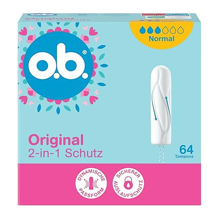 o.b. Tampons Original Normal 2-in-1 Schutz für mittlere/stärkere Periode, 64 St.