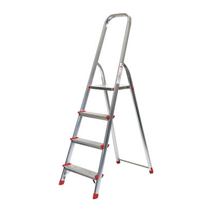 SZ Metall Stehleiter einseitig silber 4 Stufen, H: 157,0 cm