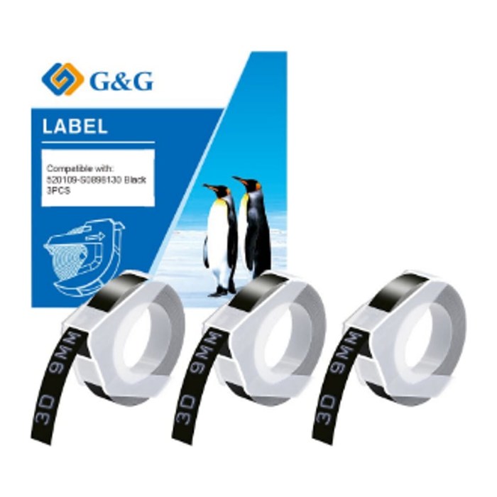 G&G Prägebänder 3D ersetzt Dymo S0847730 20622 ersetzt DYMO , 9 mm, weiß auf schwarz, 3 Set