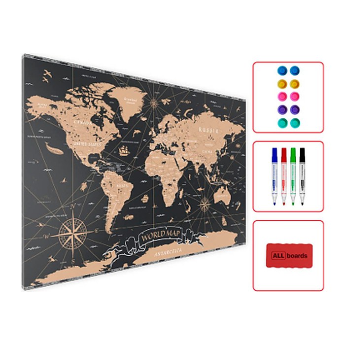 ALLboards Magnettafel 60,0 x 40,0 cm Weltkarte