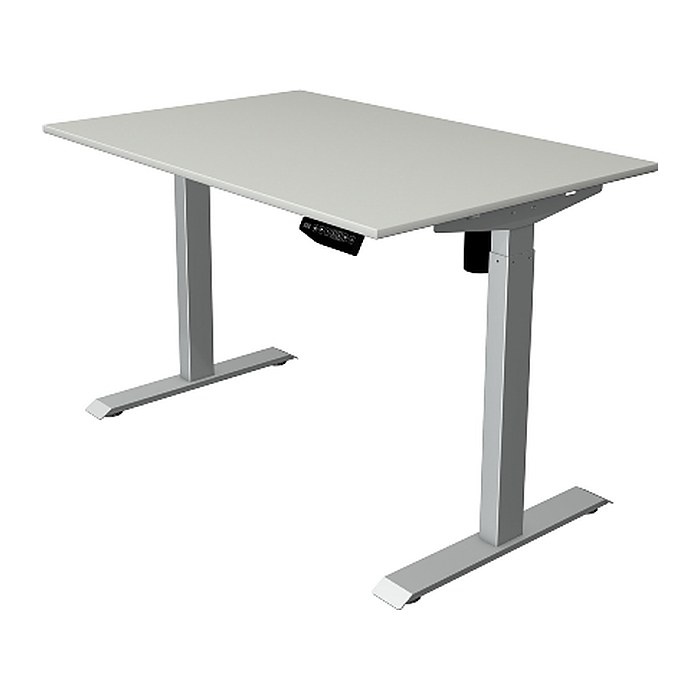 Kerkmann Move 1 elektrisch höhenverstellbarer Schreibtisch lichtgrau rechteckig, T-Fuß-Gestell silber 120,0 x 80,0 cm