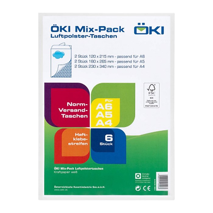 ÖKI Luftpolstertaschen Mix-Pack weiß für DIN A4, A5, A6, 1 Set