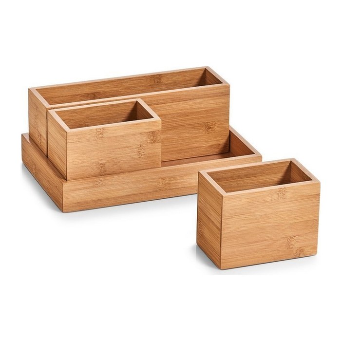 Zeller Schreibtisch-Organizer 4tlg-Set natur Bambus 3 Fächer 28,0 x 17,7 x 11,0 cm