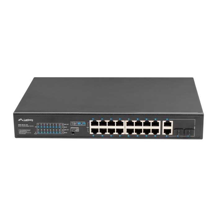 LANBERG Switch 16-Port PoE+/2x1Gb/1xSFP 10/19" unmanag. 150W