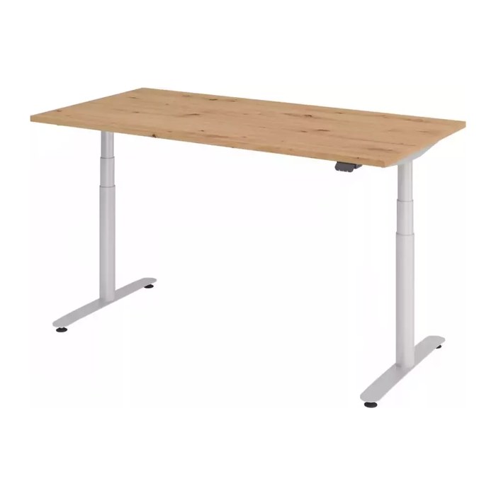 HAMMERBACHER VXDLR16 elektrisch höhenverstellbarer Schreibtisch asteiche rechteckig, T-Fuß-Gestell silber 160,0 x 80,0 cm