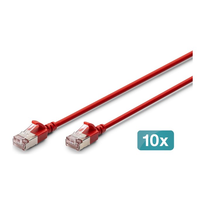 DIGITUS Patchkabel CAT 6A F/FTP Slim 1,50m rot 10 Stück
