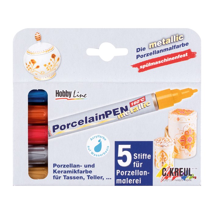 KREUL Metallic Porzellanstifte farbsortiert 2,0 - 4,0 mm, 5 St.