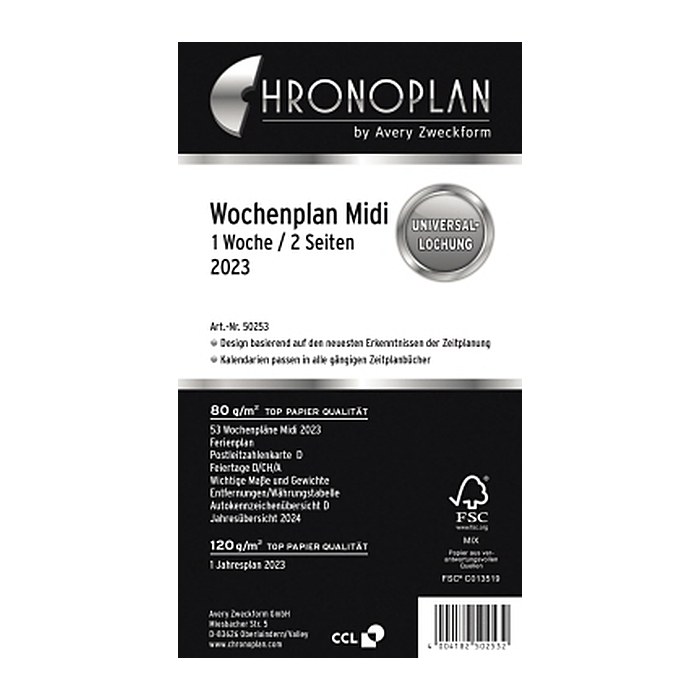 CHRONOPLAN Kalendereinlage 2026 Wochenplan Midi (9,6 x 17,2 cm)