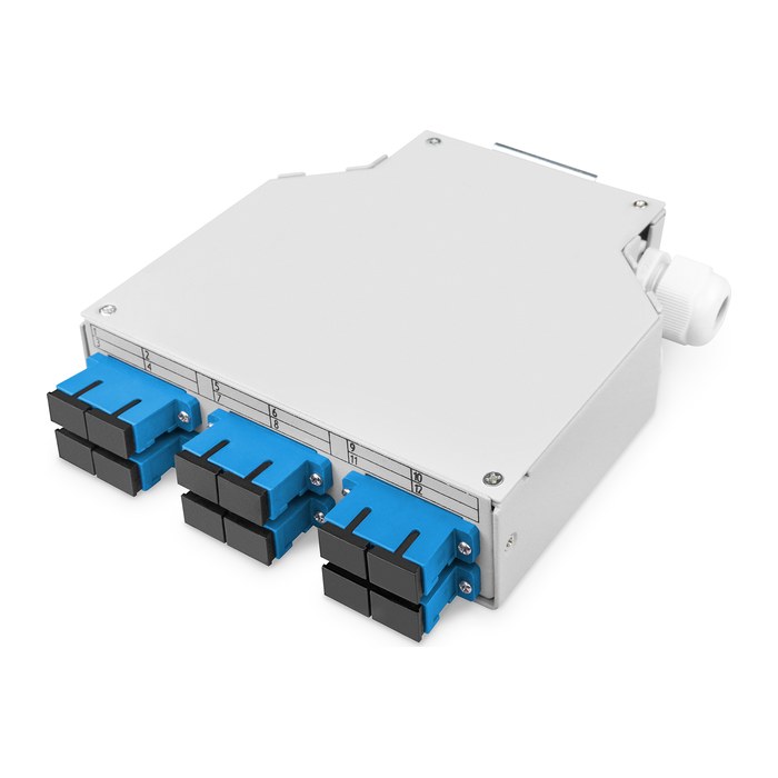 DIGITUS LWL Hutschienenbox, OS2, bestückt, mit SC-Adapter