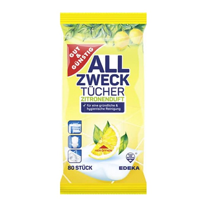 GUT&GÜNSTIG feuchte Allzweck-Reinigungstücher ZITRONENDUFT 1-lagig weiß, 80 Tücher