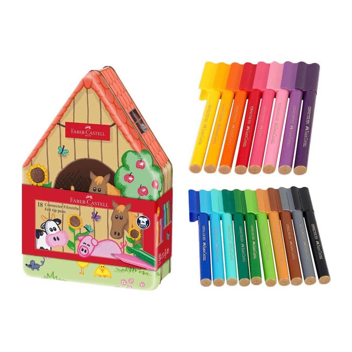 FABER-CASTELL Connector Bauernhof Filzstifte farbsortiert, 18 St.