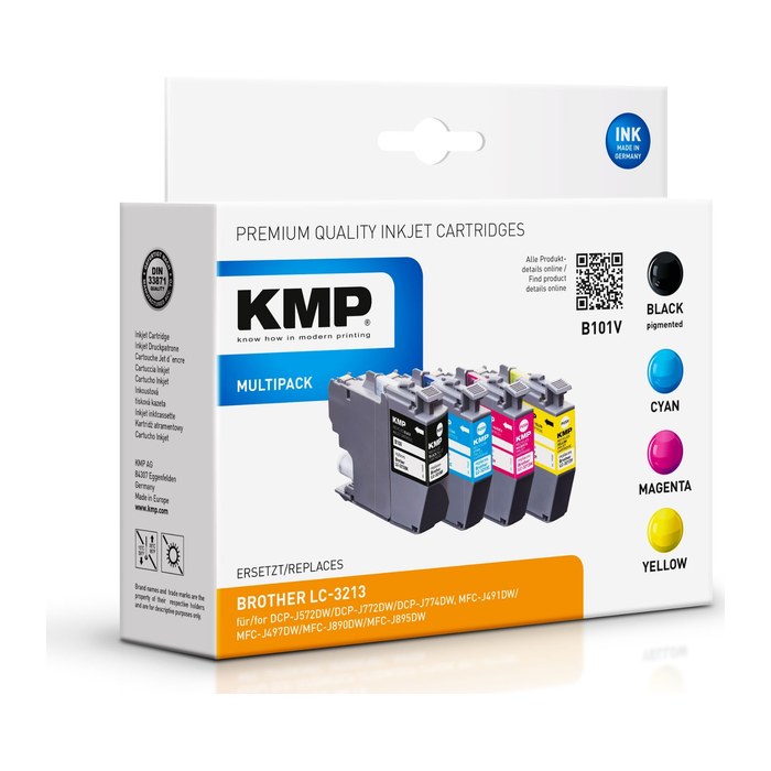 KMP B101V schwarz, cyan, magenta, gelb Druckerpatronen kompatibel zu brother LC-3213VAL, 4er-Set