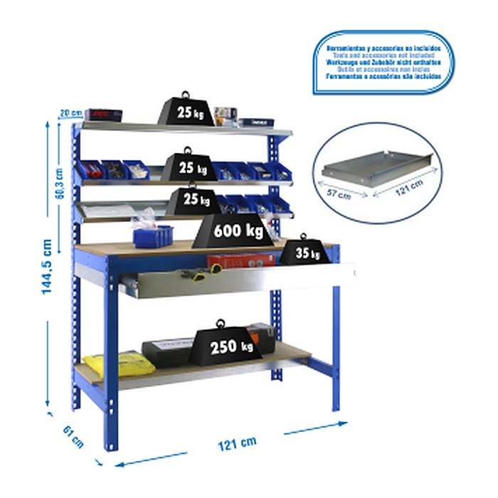 Simonrack Werkbank SIMONWORK BT1 BOX 1200 blau 1 Schublade 121,0 x 61,0 x 144,5 cm