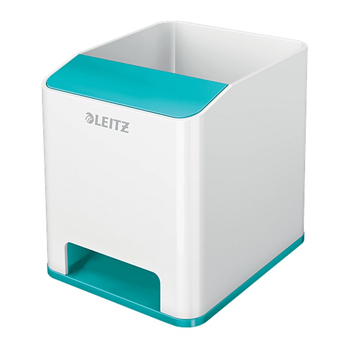 LEITZ Stiftehalter WOW Duo Colour perlweiß/eisblau Polystyrol 2 Fächer 9,0 x 10,1 x 10,0 cm