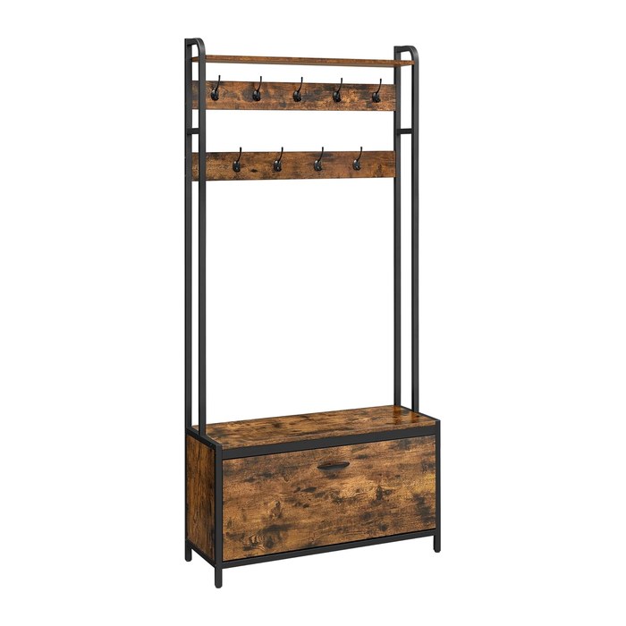 VASAGLE Garderobenbank mit Haken HSR405B01 weiß, eiche Metall 85,0 cm