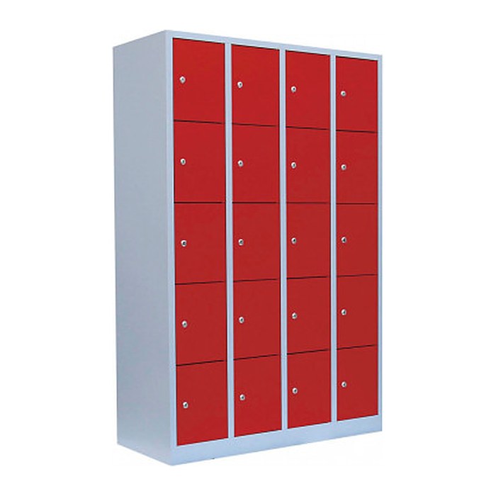 LÜLLMANN Schließfachschrank lichtgrau, feuerrot 520544, 20 Schließfächer 117,0 x 50,0 x 180,0 cm