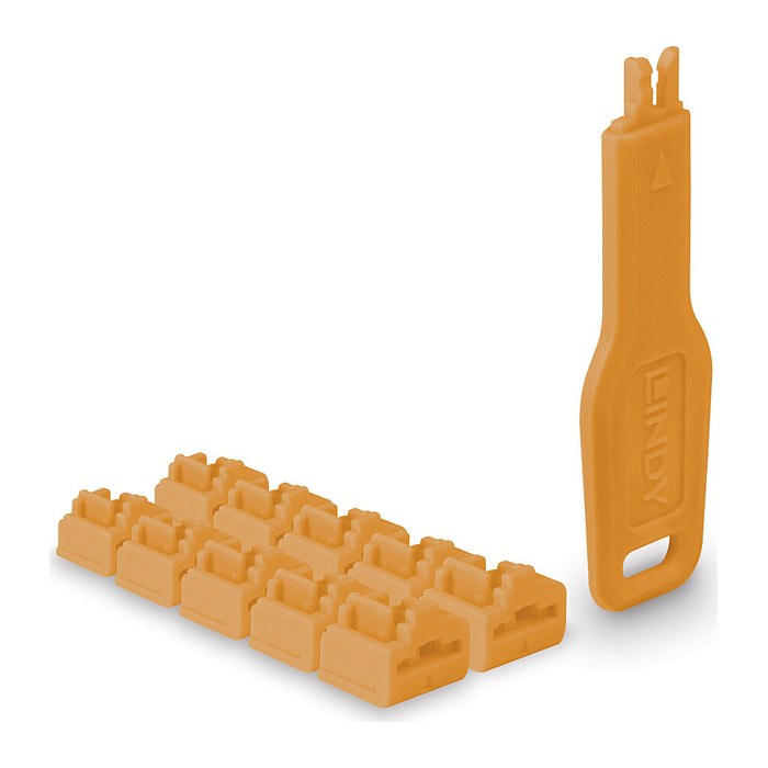 LINDY RJ45 Port Schlösser Orange, 10 Stck + 1 Schlüssel