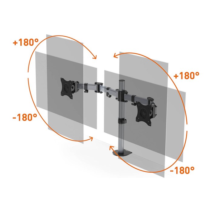 DURABLE Monitor-Halterung SELECT 509523 silber für 2 Monitore, Tischklemme, Tischbohrung