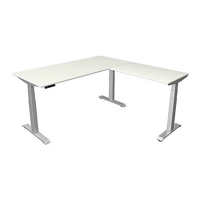 Kerkmann Move 4 elektrisch höhenverstellbarer Schreibtisch weiß rechteckig, T-Fuß-Gestell silber 180,0 x 180,0 cm