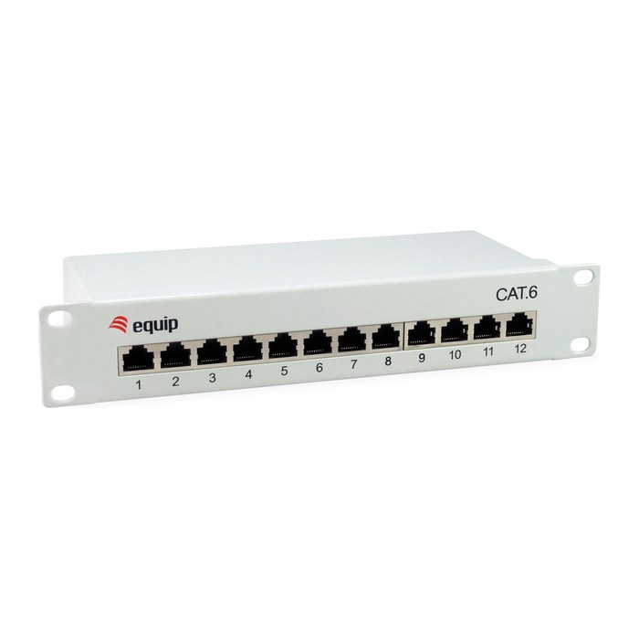 Equip 10" Patchpanel 12xRJ45 Cat6 FTP 1U 250MHz RAL7035