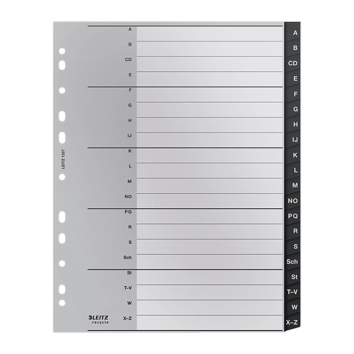 LEITZ Ordnerregister recycle 1207 DIN A4 Vollformat, Überbreite A-Z schwarz 20-teilig, 1 Satz