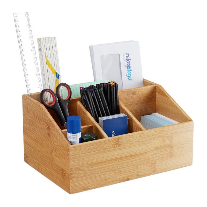 relaxdays Schreibtisch-Organizer braun Bambus 6 Fächer 28,0 x 19,5 x 14,0 cm