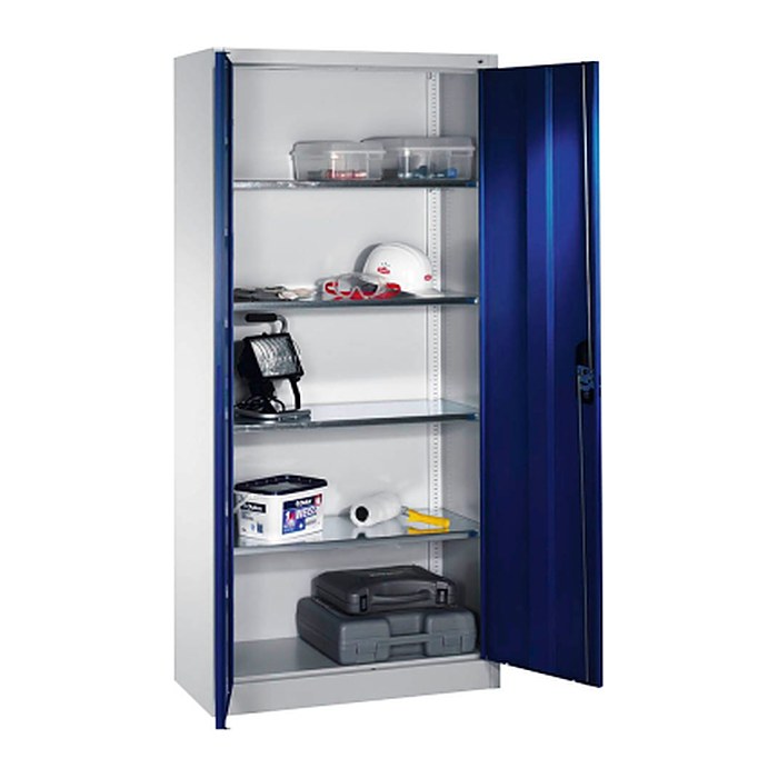 CP Stahlschrank 08920-00 S10098 lichtgrau, enzianblau 4 Fachböden 93,0 x 40,0 x 195,0 cm, aufgebaut, 1 St.