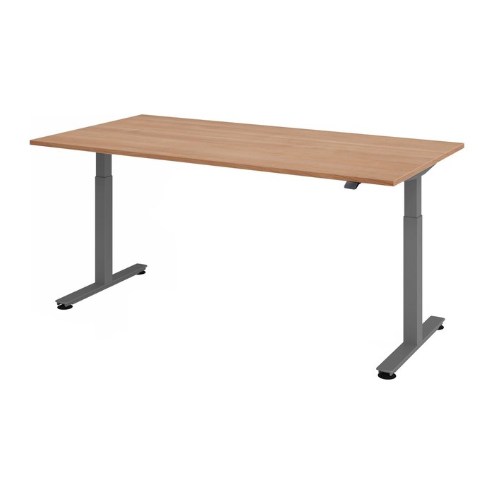 HAMMERBACHER VXMST2E elektrisch höhenverstellbarer Schreibtisch nussbaum rechteckig, T-Fuß-Gestell grau 200,0 x 100,0 cm
