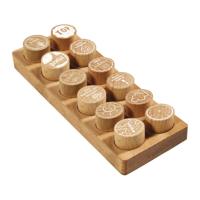 COLOP Woodies Motivstempel-Set Motivation 3,0 x 3,0 cm, 12 St.