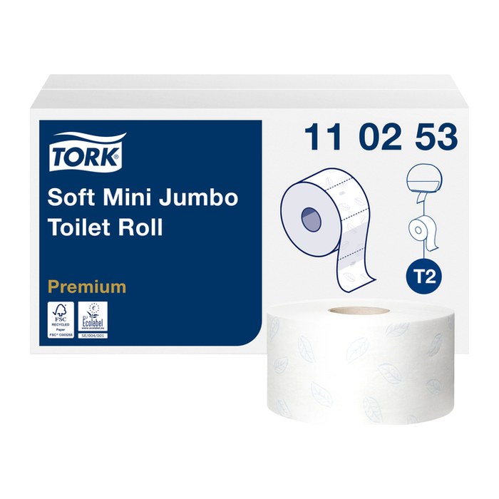 TORK Jumbo-Toilettenpapier T2 Premium Mini 2-lagig Recyclingpapier, 12 Rollen
