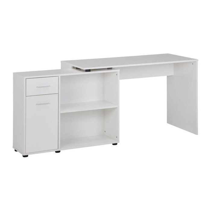 WOHNLING Eckschreibtisch mit Regal 120 cm weiß Schreibtisch weiß rechteckig, Wangen-Gestell weiß 120,0 x 106,5 cm