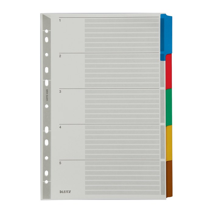 LEITZ Ordnerregister DIN A4 Vollformat blanko farbig 5-teilig, 1 Satz
